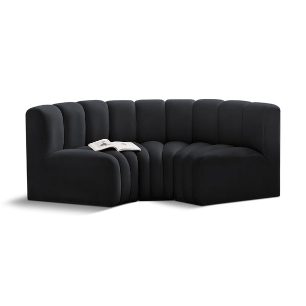 Meridian Arc Black Velvet 3 pc Modular Sectional IMAGE 1