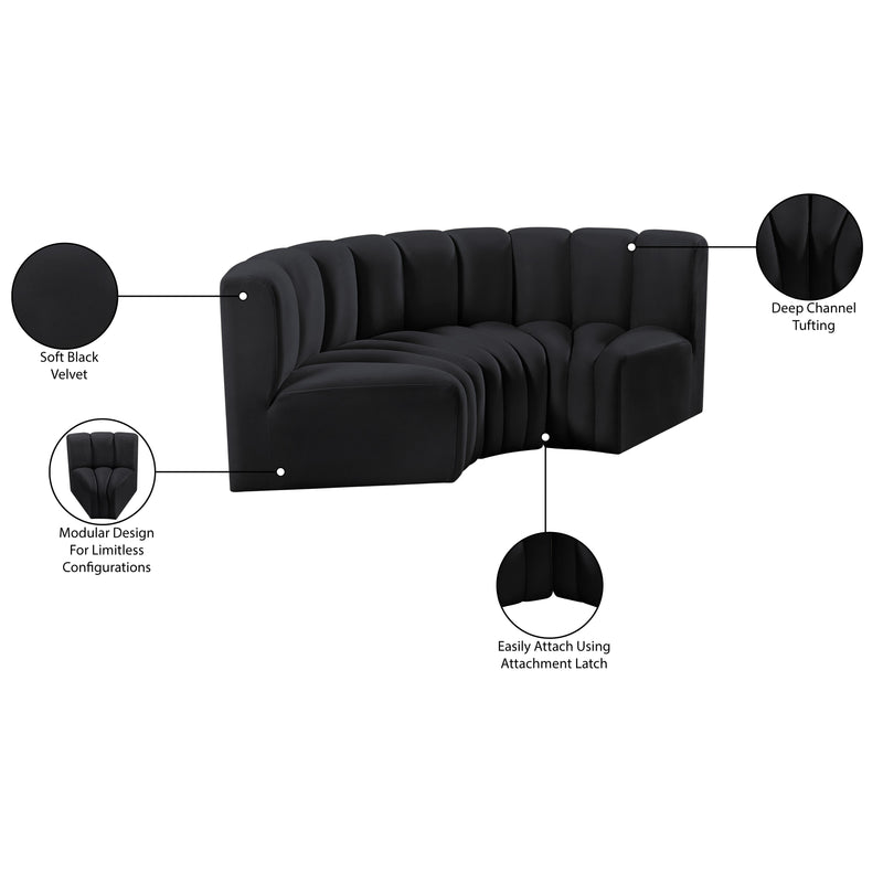 Meridian Arc Black Velvet 3 pc Modular Sectional IMAGE 8
