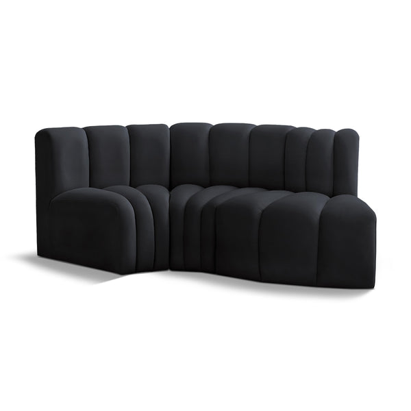 Meridian Arc Black Velvet 3 pc Modular Sectional IMAGE 1