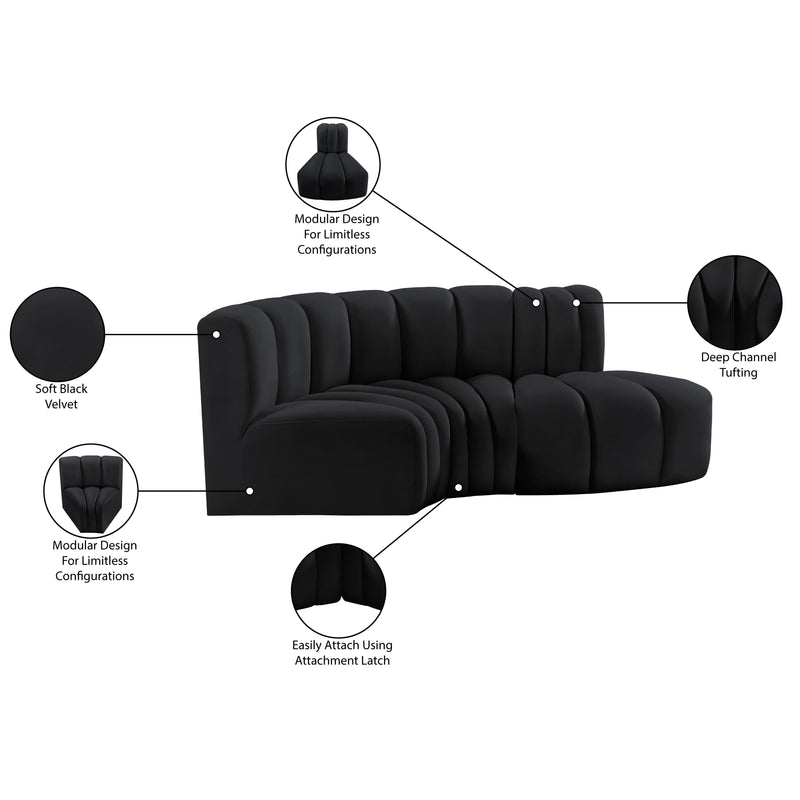 Meridian Arc Black Velvet 3 pc Modular Sectional IMAGE 9