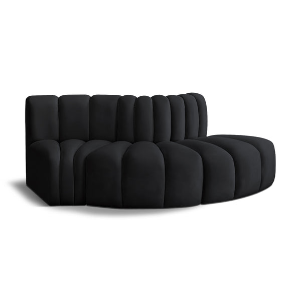 Meridian Arc Black Velvet 3 pc Modular Sectional IMAGE 1