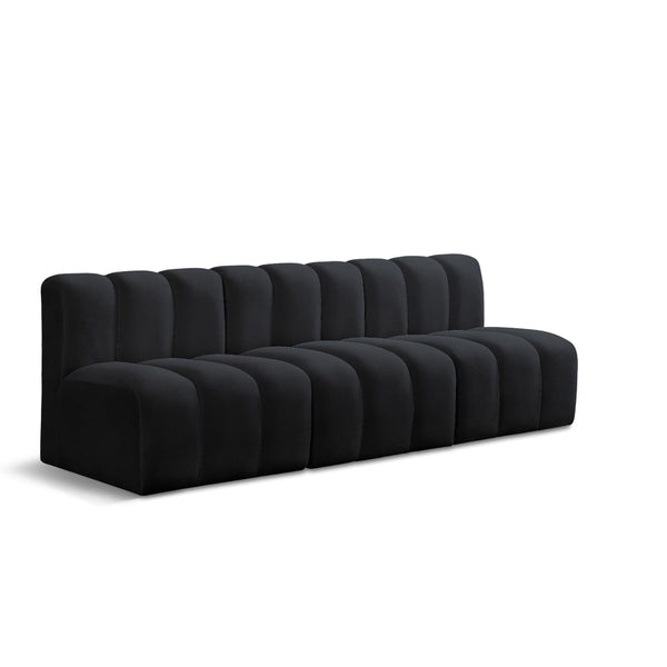Meridian Arc Black Velvet 3 pc Modular Sectional IMAGE 1