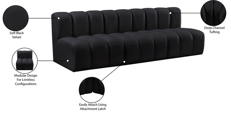 Meridian Arc Black Velvet 3 pc Modular Sectional IMAGE 9