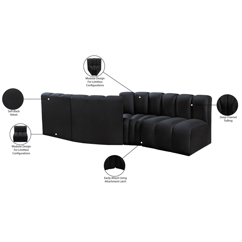 Meridian Arc Black Velvet 4 pc Modular Sectional IMAGE 8