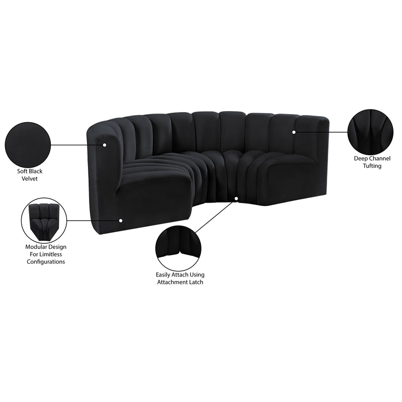 Meridian Arc Black Velvet 4 pc Modular Sectional IMAGE 11