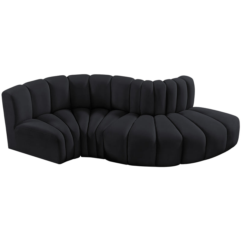 Meridian Arc Black Velvet 4 pc Modular Sectional IMAGE 4