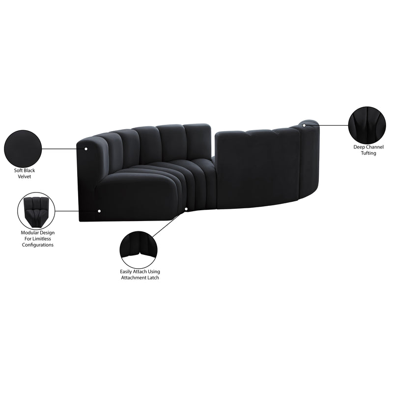 Meridian Arc Black Velvet 4 pc Modular Sectional IMAGE 8