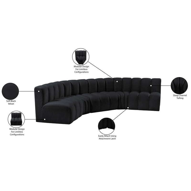 Meridian Arc Black Velvet 5 pc Modular Sectional IMAGE 15
