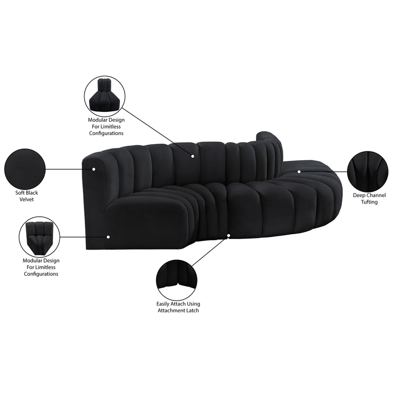 Meridian Arc Black Velvet 5 pc Modular Sectional IMAGE 11