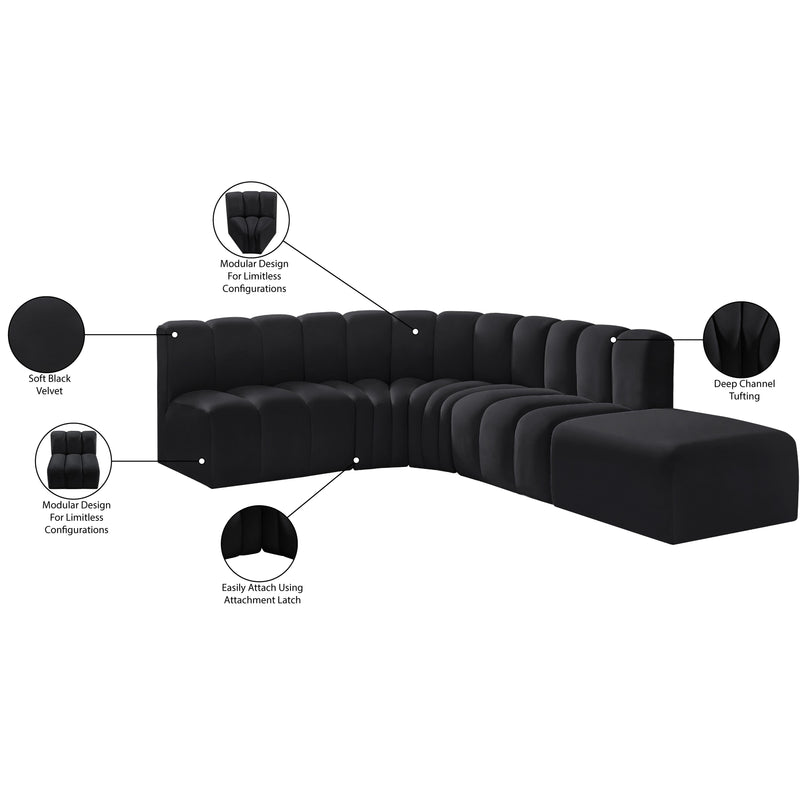 Meridian Arc Black Velvet 5 pc Modular Sectional IMAGE 17