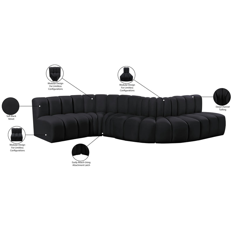 Meridian Arc Black Velvet 6 pc Modular Sectional IMAGE 15