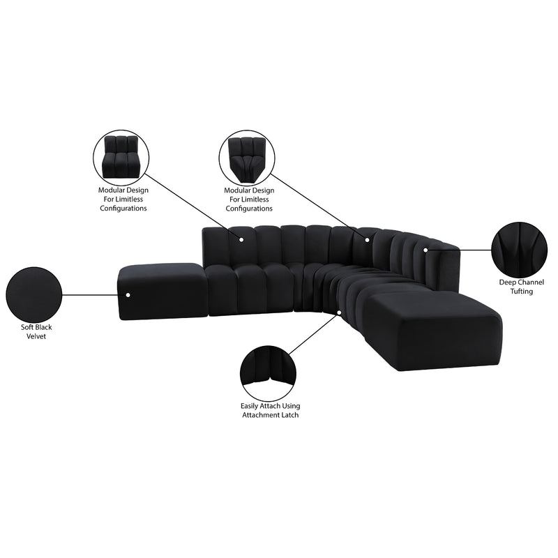 Meridian Arc Black Velvet 6 pc Modular Sectional IMAGE 14