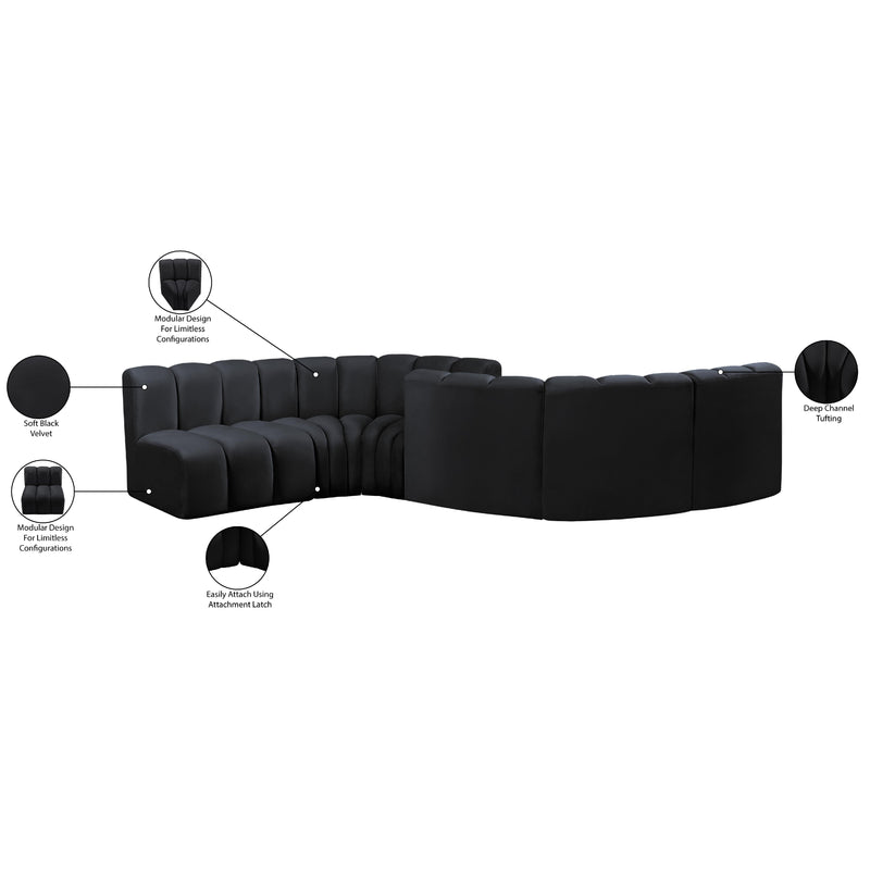 Meridian Arc Black Velvet 6 pc Modular Sectional IMAGE 11