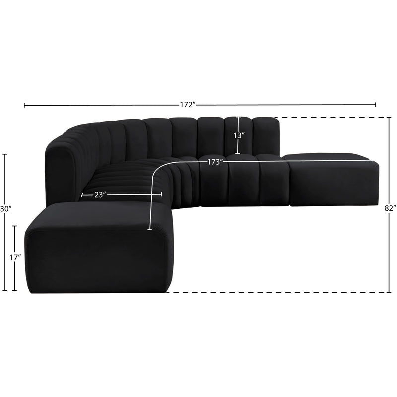 Meridian Arc Black Velvet 7 pc Modular Sectional IMAGE 13