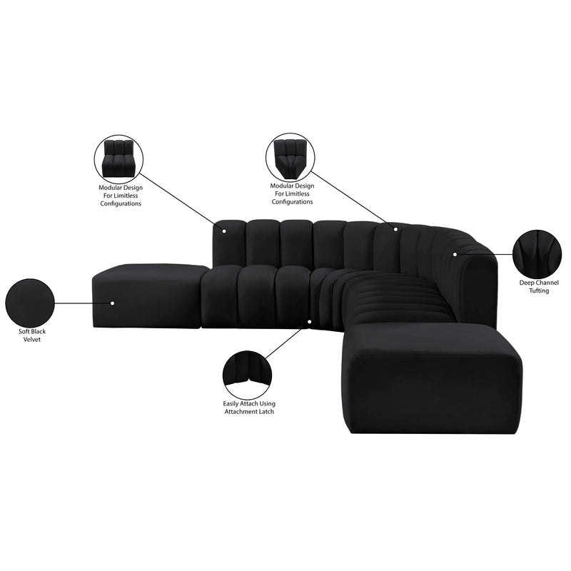 Meridian Arc Black Velvet 7 pc Modular Sectional IMAGE 14