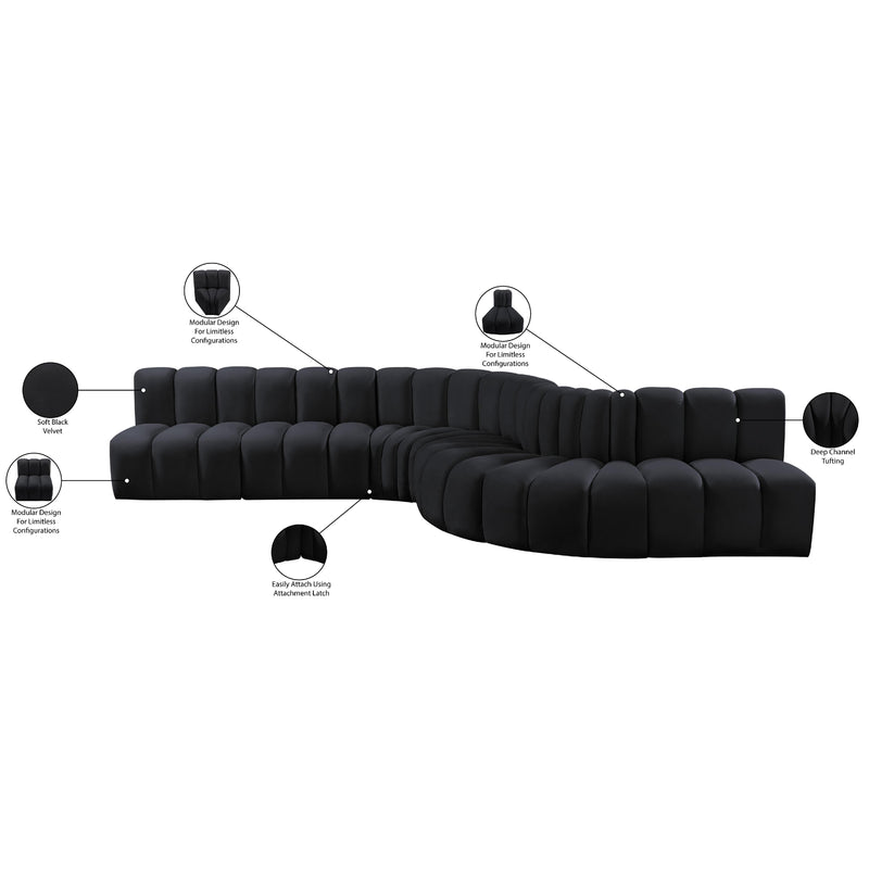 Meridian Arc Black Velvet 7 pc Modular Sectional IMAGE 17