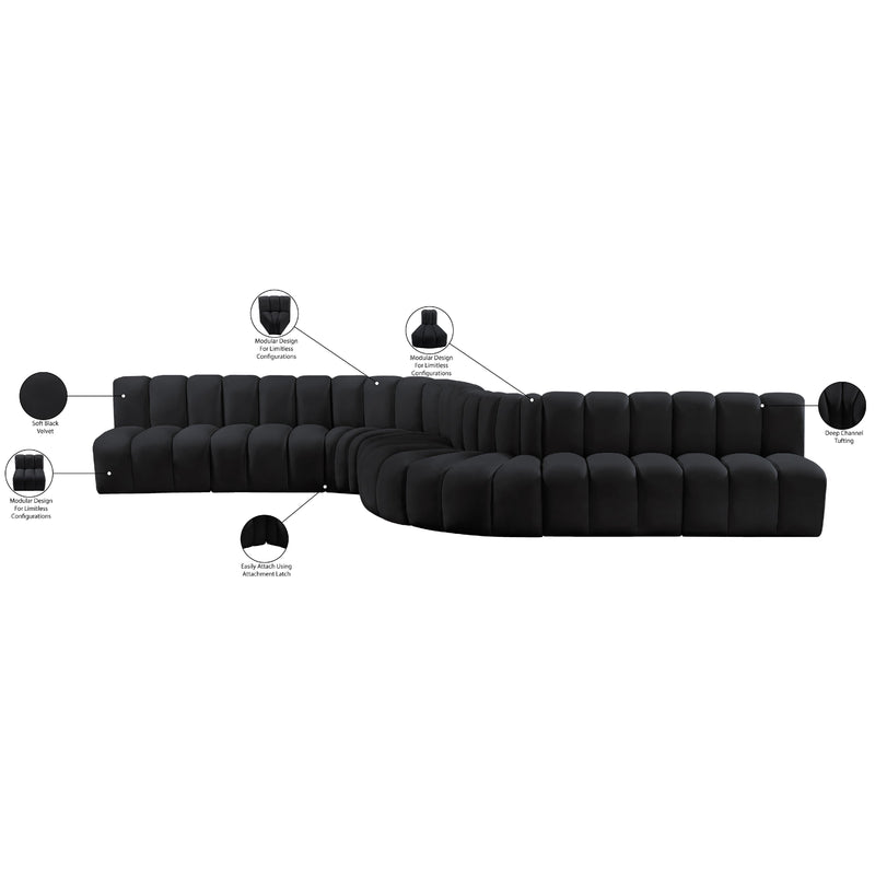 Meridian Arc Black Velvet 8 pc Modular Sectional IMAGE 17