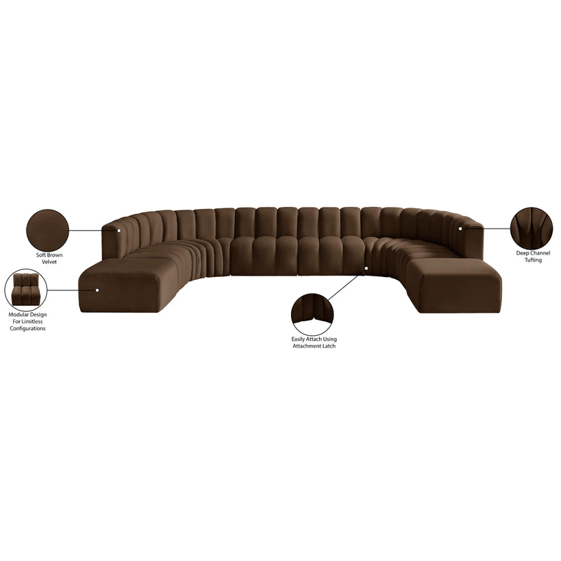Meridian Arc Brown Velvet 10 pc Modular Sectional IMAGE 17