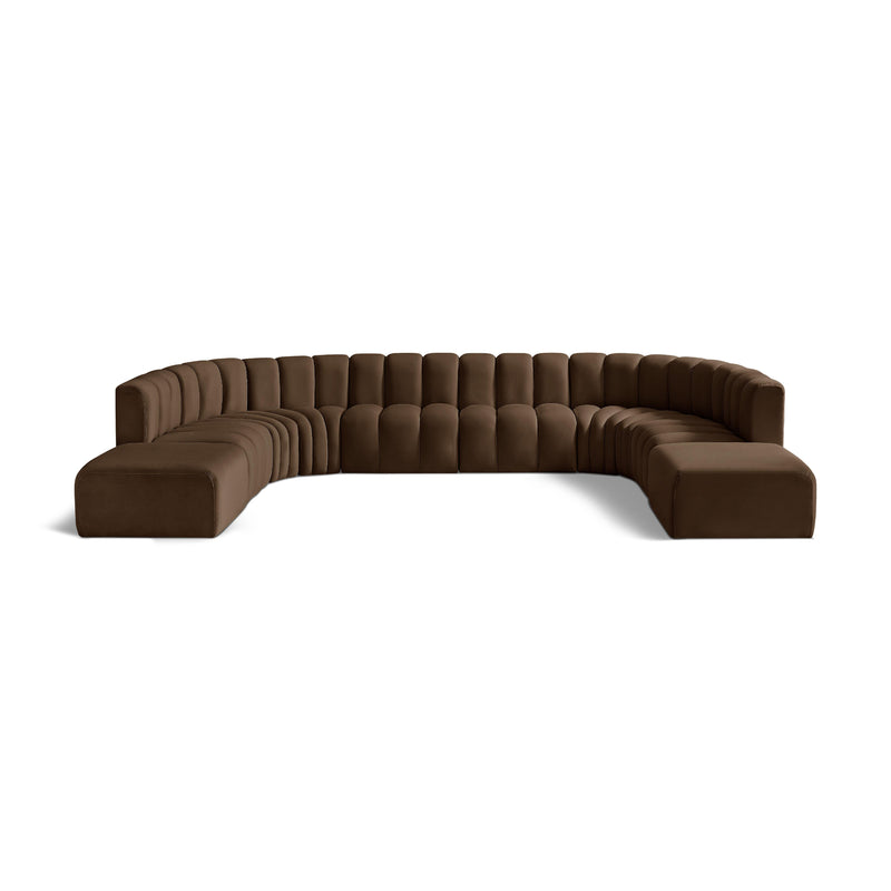 Meridian Arc Brown Velvet 10 pc Modular Sectional IMAGE 1