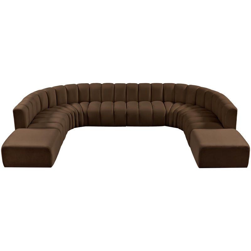 Meridian Arc Brown Velvet 10 pc Modular Sectional IMAGE 4