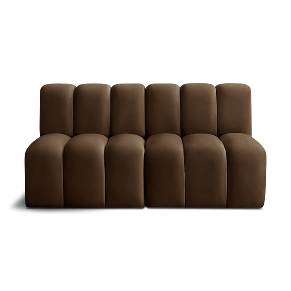 Meridian Arc Brown Velvet 2 pc Modular Sectional IMAGE 1