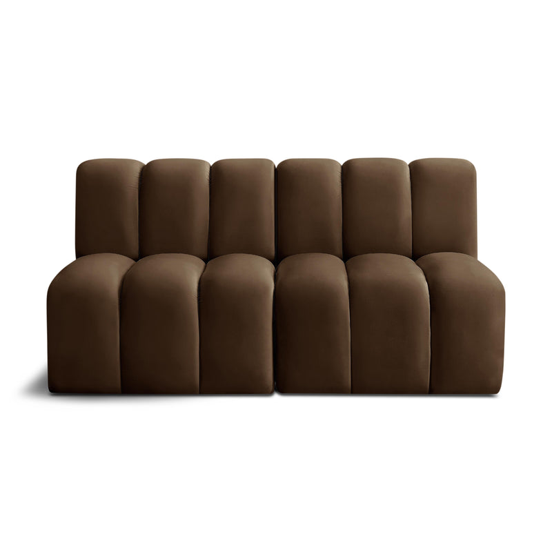Meridian Arc Brown Velvet 2 pc Modular Sectional IMAGE 1