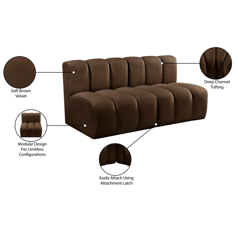 Meridian Arc Brown Velvet 2 pc Modular Sectional IMAGE 9