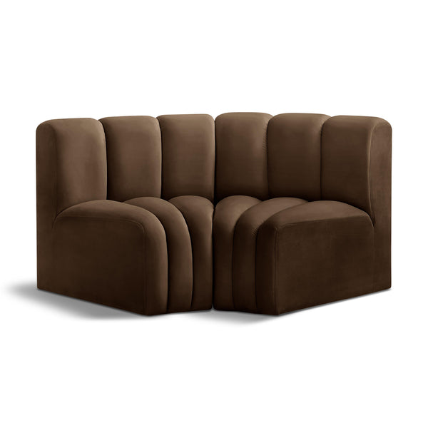 Meridian Arc Brown Velvet 2 pc Modular Sectional IMAGE 1