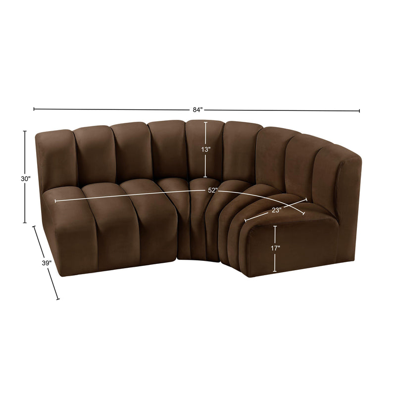 Meridian Arc Brown Velvet 3 pc Modular Sectional IMAGE 10