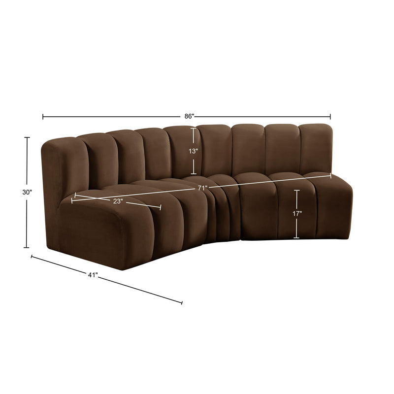 Meridian Arc Brown Velvet 3 pc Modular Sectional IMAGE 10