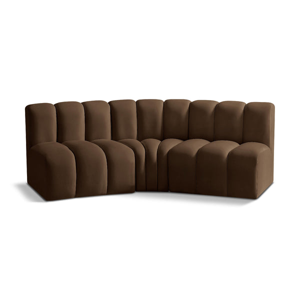 Meridian Arc Brown Velvet 3 pc Modular Sectional IMAGE 1