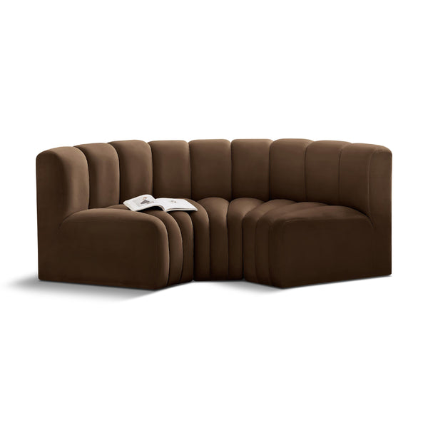 Meridian Arc Brown Velvet 3 pc Modular Sectional IMAGE 1