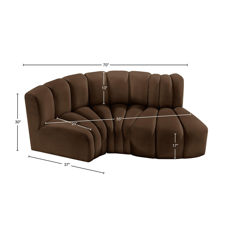 Meridian Arc Brown Velvet 3 pc Modular Sectional IMAGE 10
