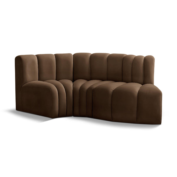 Meridian Arc Brown Velvet 3 pc Modular Sectional IMAGE 1