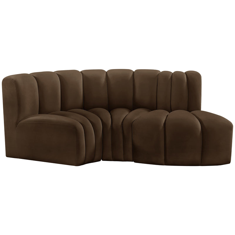 Meridian Arc Brown Velvet 3 pc Modular Sectional IMAGE 8