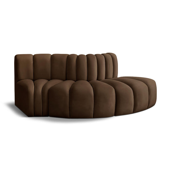 Meridian Arc Brown Velvet 3 pc Modular Sectional IMAGE 1