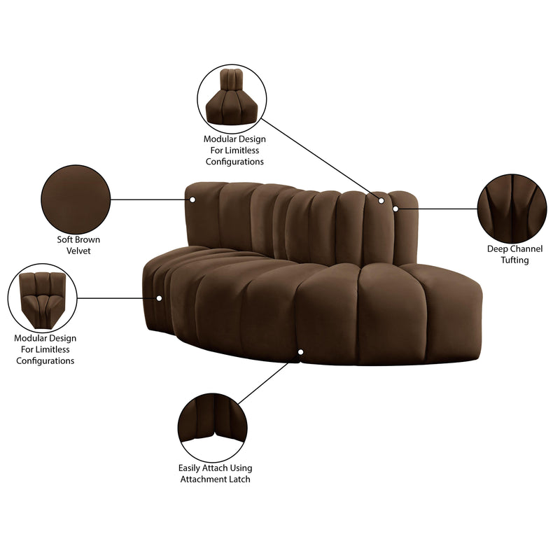 Meridian Arc Brown Velvet 3 pc Modular Sectional IMAGE 8