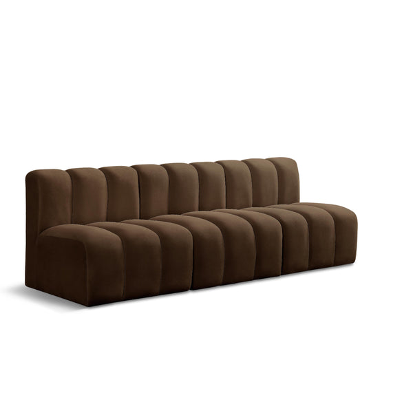 Meridian Arc Brown Velvet 3 pc Modular Sectional IMAGE 1