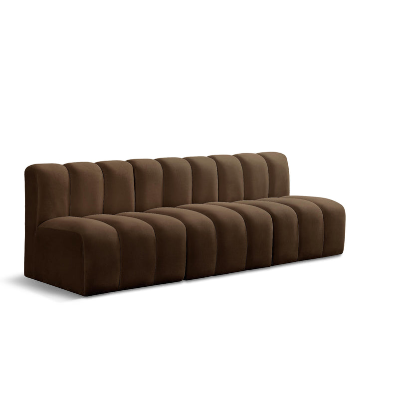 Meridian Arc Brown Velvet 3 pc Modular Sectional IMAGE 1