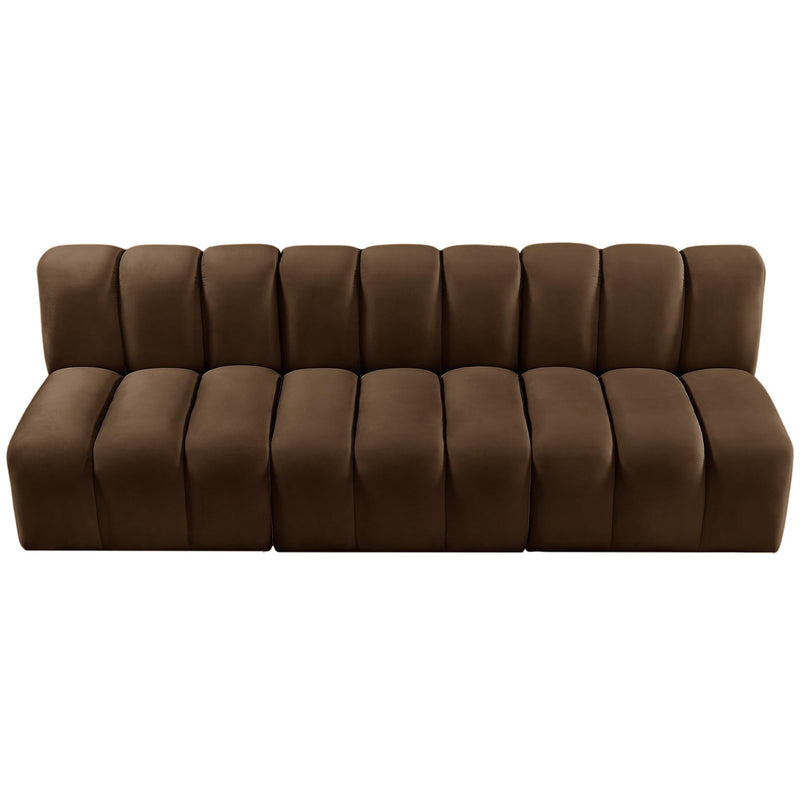 Meridian Arc Brown Velvet 3 pc Modular Sectional IMAGE 4