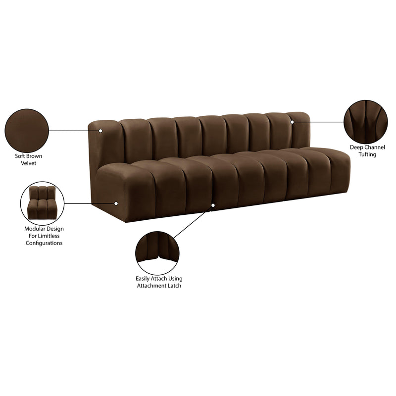 Meridian Arc Brown Velvet 3 pc Modular Sectional IMAGE 9