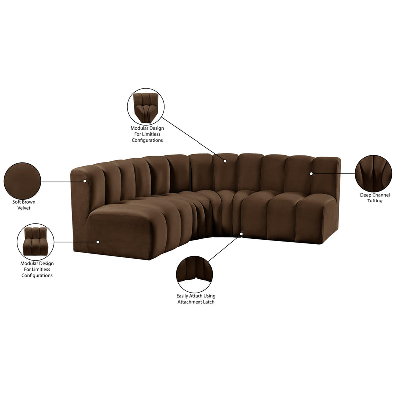 Meridian Arc Brown Velvet 4 pc Modular Sectional IMAGE 11