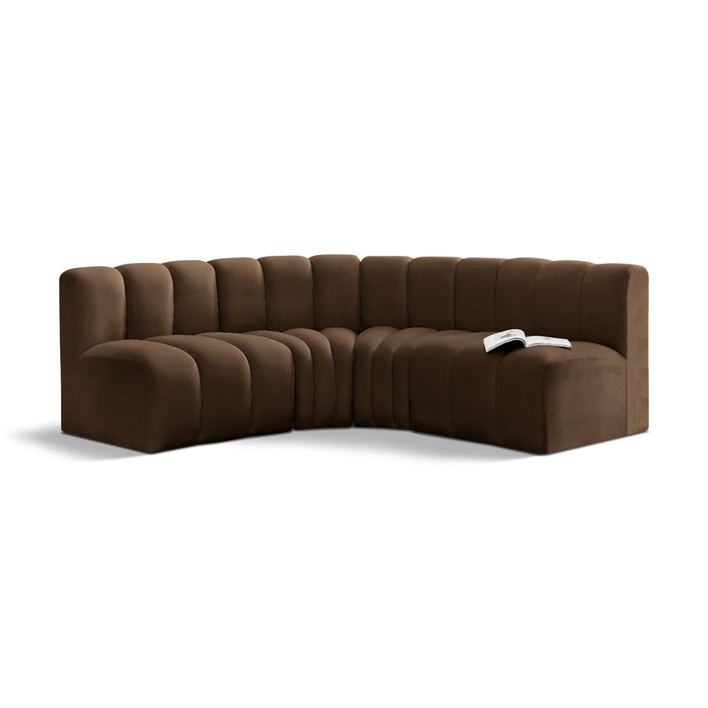 Meridian Arc Brown Velvet 4 pc Modular Sectional IMAGE 1