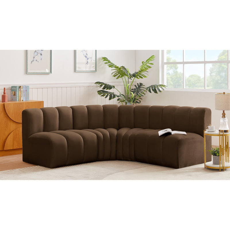 Meridian Arc Brown Velvet 4 pc Modular Sectional IMAGE 2