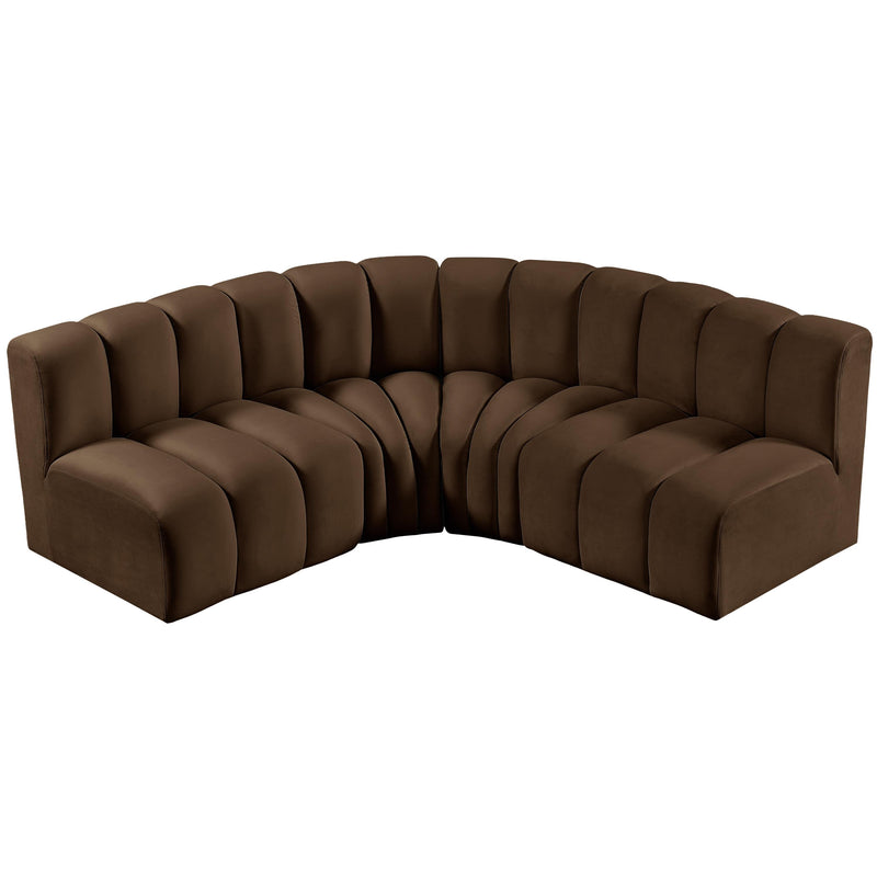 Meridian Arc Brown Velvet 4 pc Modular Sectional IMAGE 4