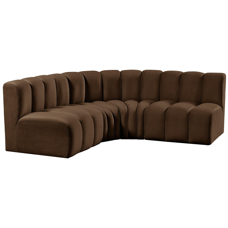 Meridian Arc Brown Velvet 4 pc Modular Sectional IMAGE 5