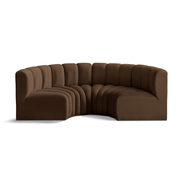 Meridian Arc Brown Velvet 4 pc Modular Sectional IMAGE 1