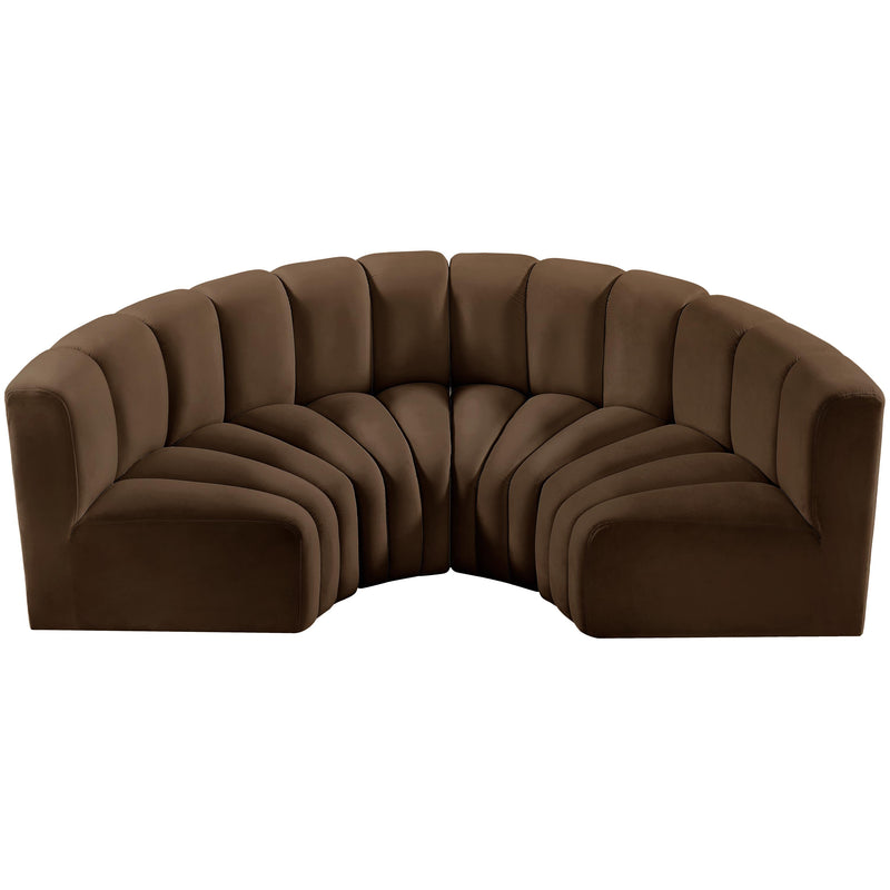 Meridian Arc Brown Velvet 4 pc Modular Sectional IMAGE 4