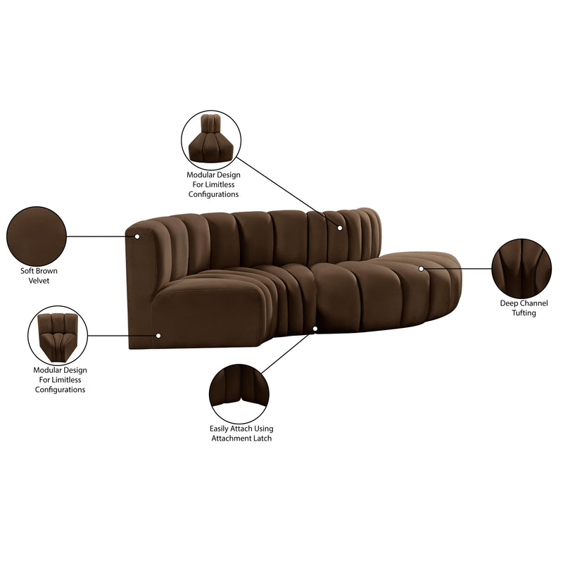 Meridian Arc Brown Velvet 4 pc Modular Sectional IMAGE 11
