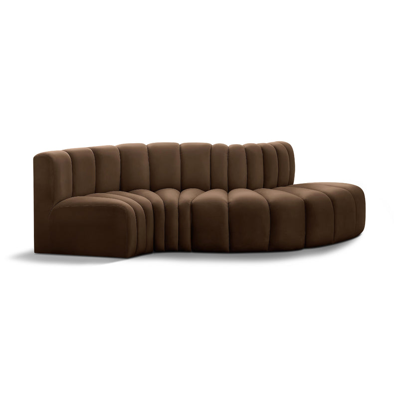 Meridian Arc Brown Velvet 4 pc Modular Sectional IMAGE 1